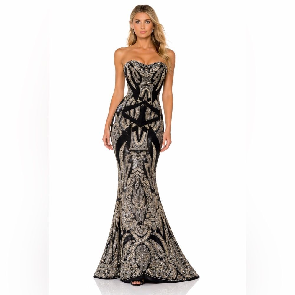 NORDSTROM JUMP Apparel Prom Wedding Guest Y2K Gold Sequin Mermaid Gown 📐1/2 [XS